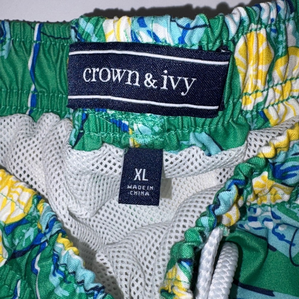 Crown Ivy Men's Swim Trunks Green Lemonade Drink Print Elastic W/ Drawstring XL - Picture 3 of 8